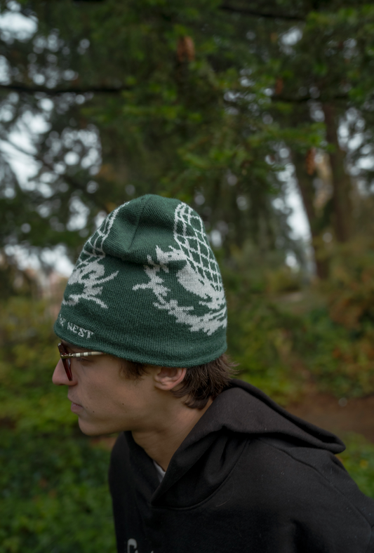 NEST BEANIE- Green & White